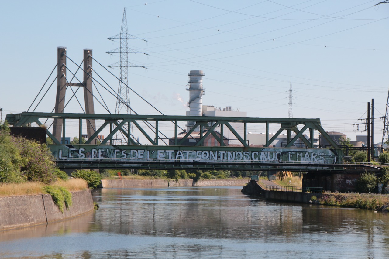 Charleroi, Belgija, Į Pietus, Tiltas, Miesto, Pramoninis, Miestas, Upė, Metalas, Statyba