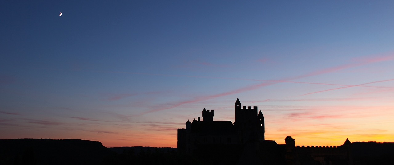 Chateau De Beynac, Siluetas, Saulėlydis, Kraštovaizdis, Twilight, Kelionė, Atostogos, Istorinis, Dordogne, France