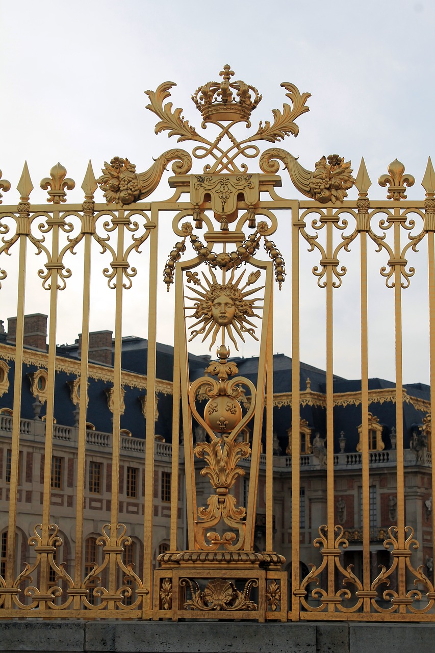 Château De Versailles, France, Tinklelis, Auksas, Versailles, Pilis, Miestas Versalis, Saulė, Karūna, Nemokamos Nuotraukos