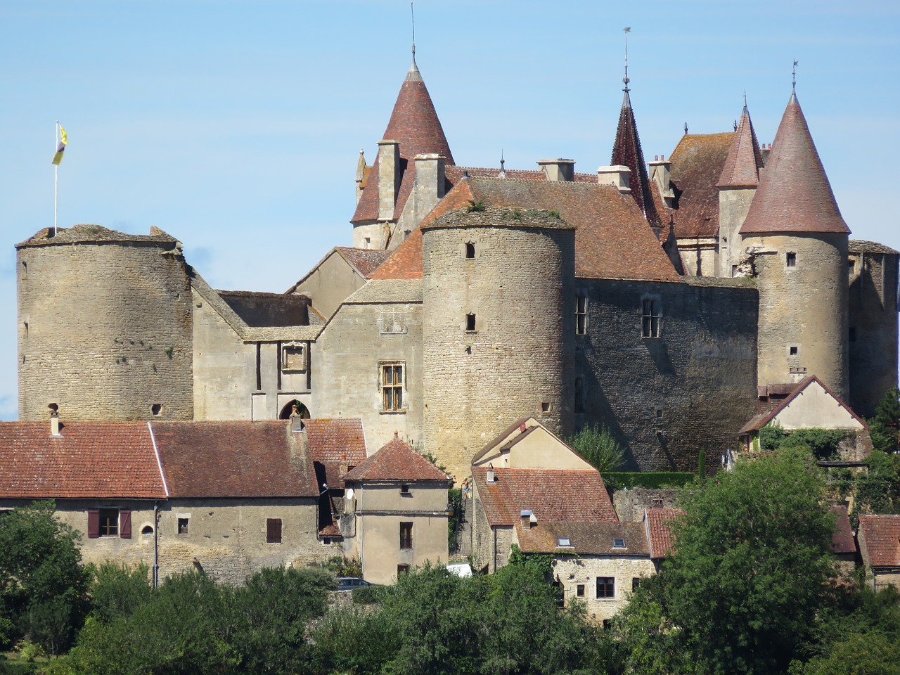 Chateauneuf-En-Auxois, Pilis, Viduramžiai, Viduramžių, Akmeninė Siena, Burgundija, Kaimas, France, Nemokamos Nuotraukos,  Nemokama Licenzija