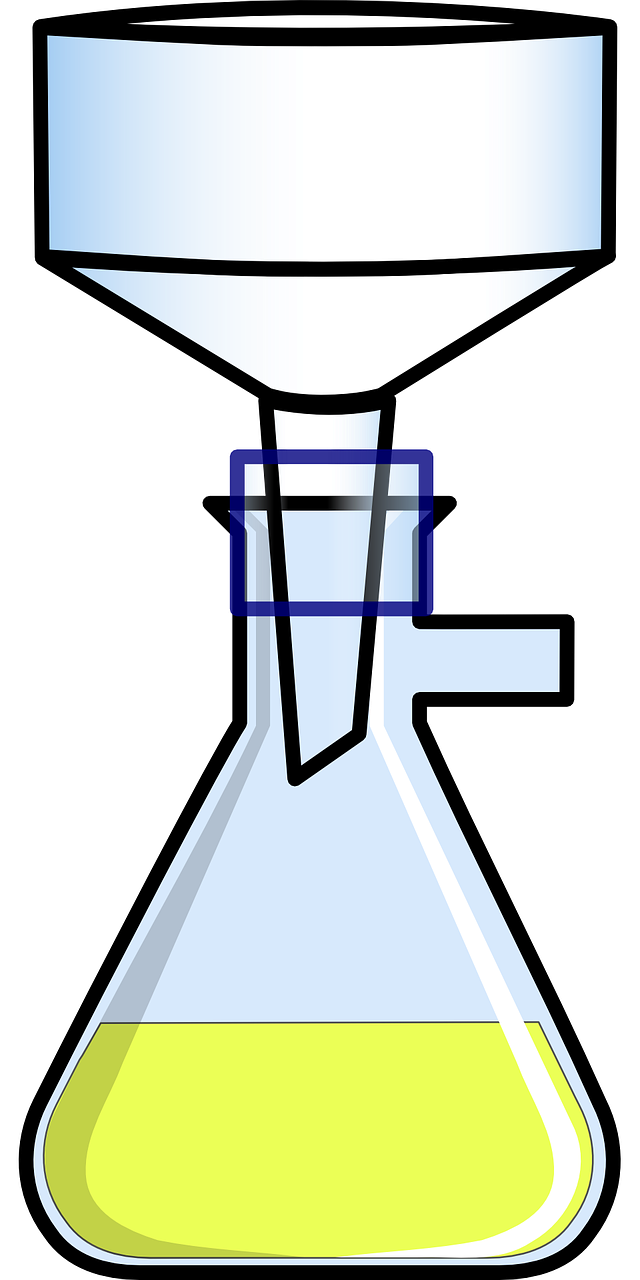 Chemija, Filtras, Piltuvėlis, Kūginis, Mokslas, Įranga, Eksperimentas, Stiklas, Kolba, Nemokama Vektorinė Grafika