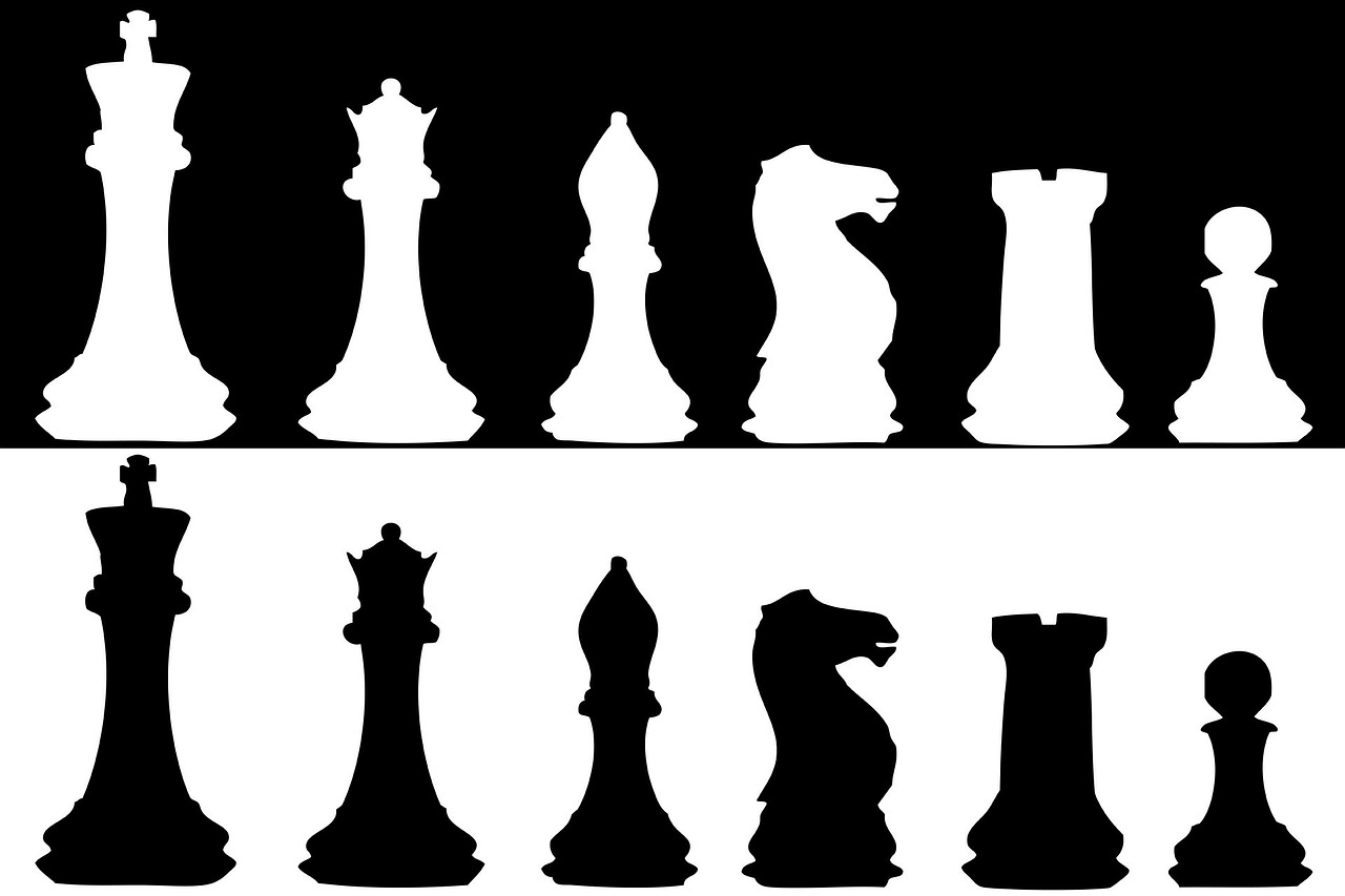 Šachmatai, Šachmatų Figūros, Šachmatų Figūrėlė, Šachmatų Rinkinys, Juoda, Balta, Izoliuotas, Fonas, Siluetas, Siluetai
