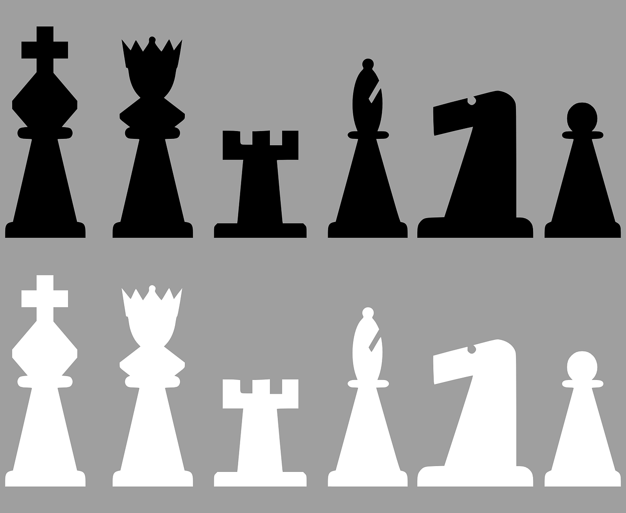 Šachmatai, Meeples, Juoda, Balta, Karalius, Karalienė, Rook, Pėstininkas, Vyskupas, Riteris