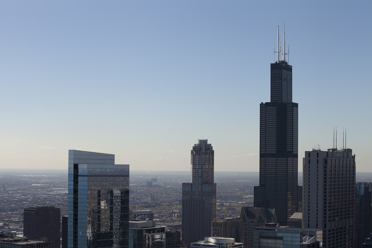 Čikagos,  Skyline,  Illinois,  Chicago Skyline,  Sears Tower,  Willis Bokštas,  Dangoraižis,  Miestas,  Miesto, Nemokamos Nuotraukos