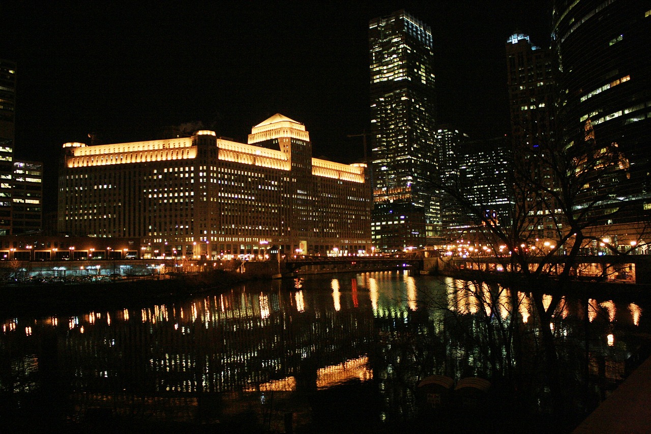 Čigonai, Čigoną Naktį, Naktis, Chicago Upė, Atspindys, Architektūra, Panorama, Miestas, Miesto Panorama, Bokštas