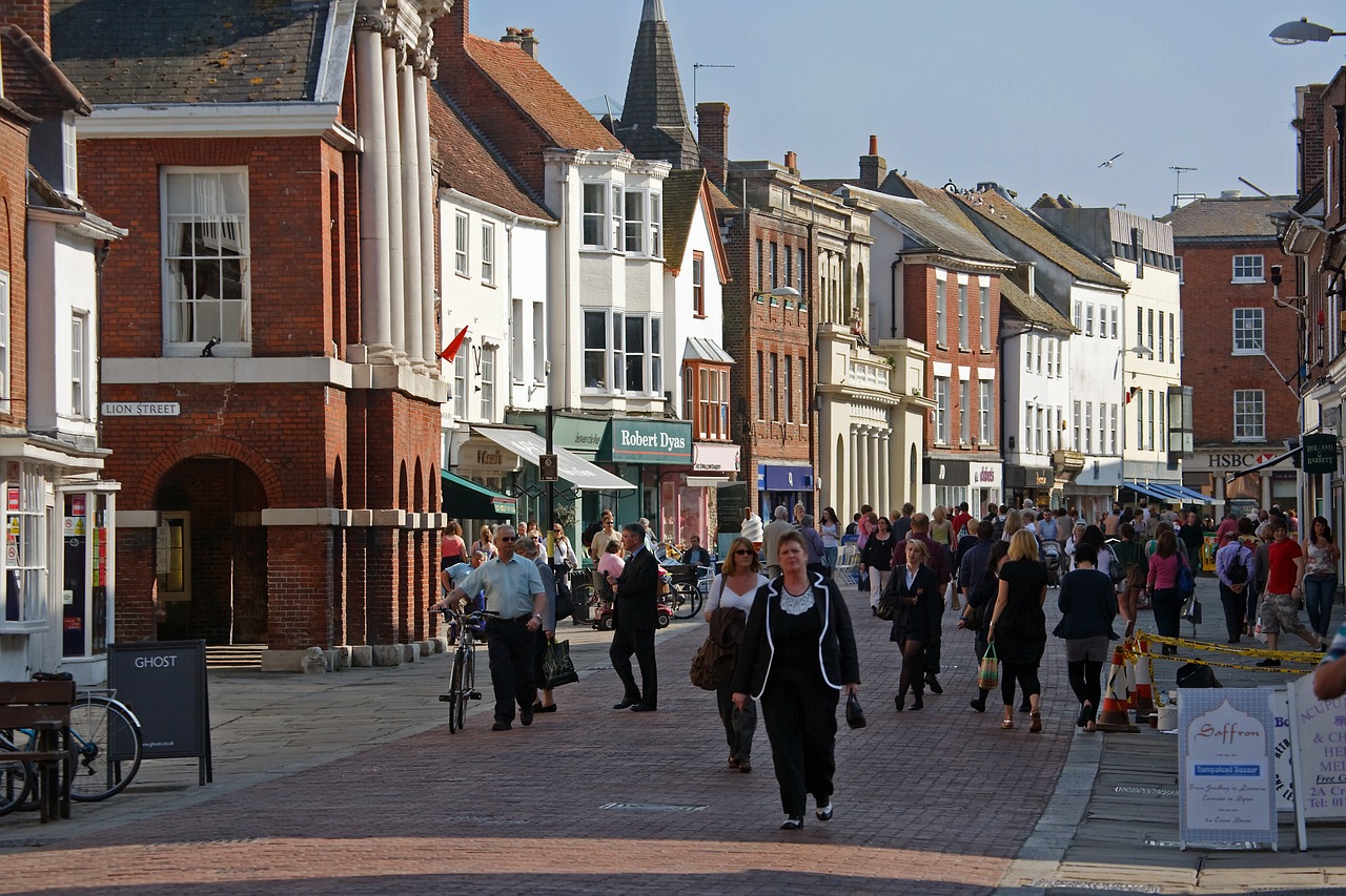 Chichesteris, Miesto Panorama, Vakarų Sussex, Šiaurinė Gatvė, Liūto Gatvė, Eklektiški Pastatai, Istorinis, Architektūra, Pėstiesiems, Pirkėjai