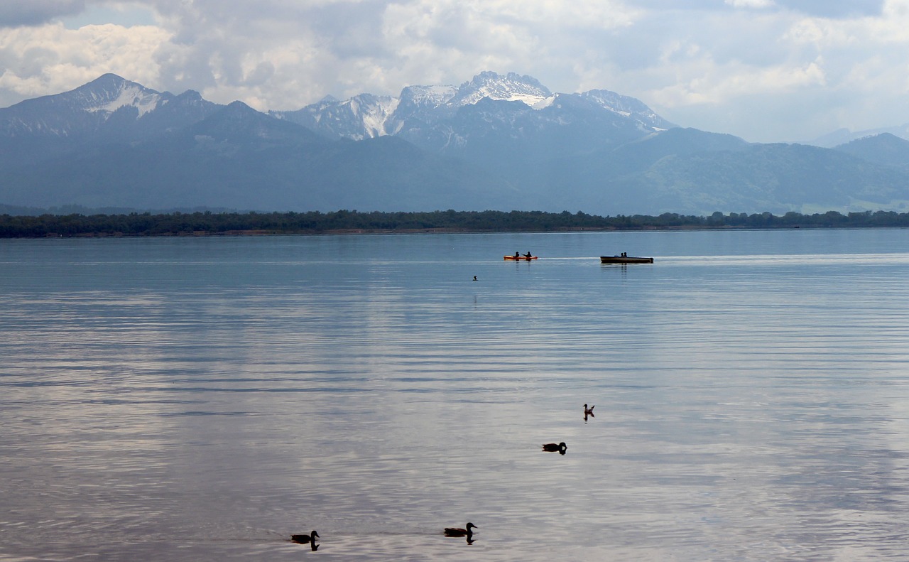 Chiemsee, Kraštovaizdis, Kalnai, Ežeras, Numatymas, Tolimas Vaizdas, Regėjimas, Toli, Debesuotumas, Dengtas Dangus