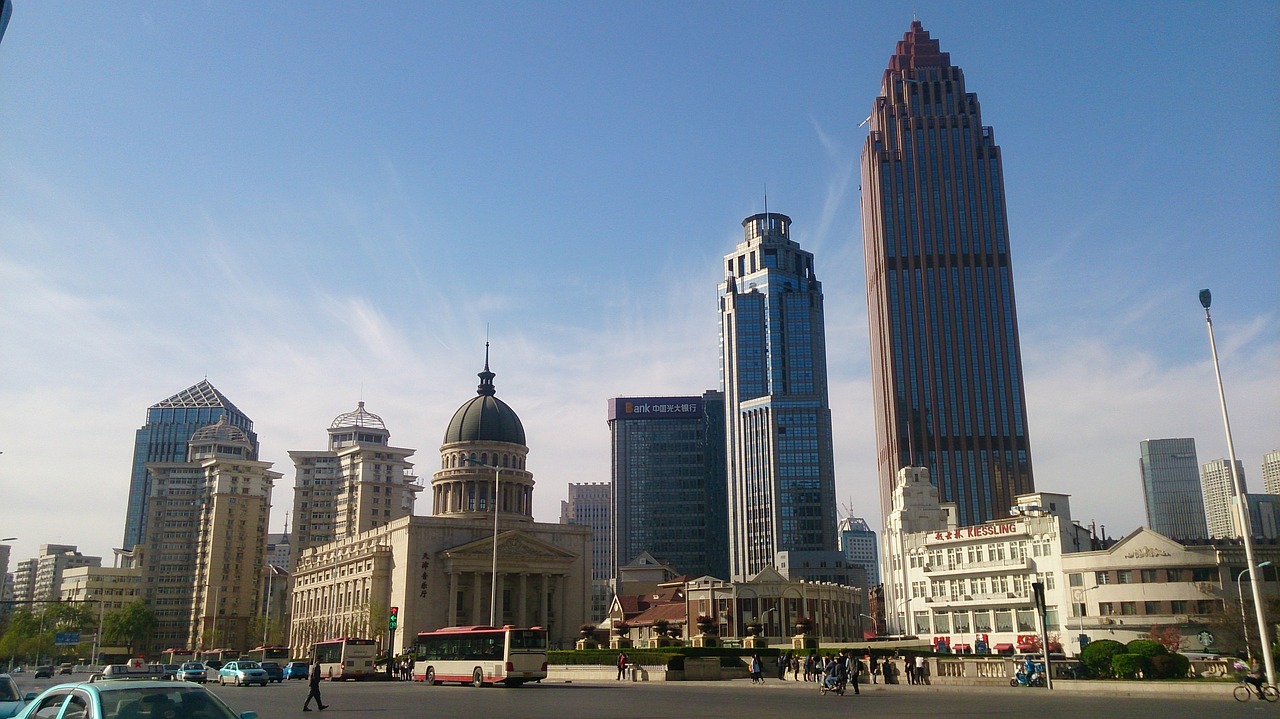 Kinija, Tianjin, Aukšti Pastatai, Tianjin Koncertų Salė, Baltieji Rūmai, Kelias, Architektūra, Statyba, Miestas, Turizmas
