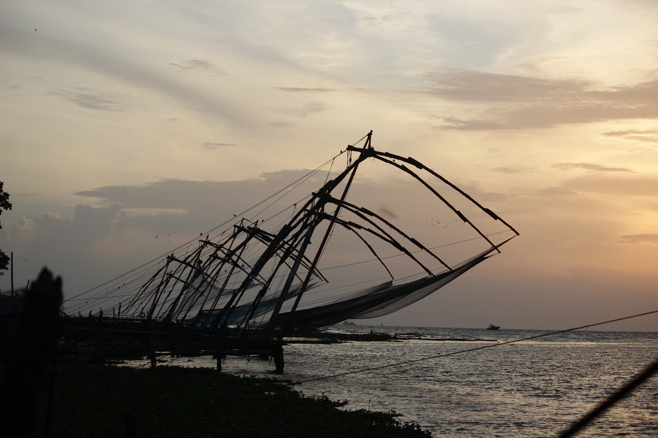 Kinijos Žvejybos Tinklai, Saulėlydis, Kerala, Kočis, Tradicinis, Nemokamos Nuotraukos,  Nemokama Licenzija