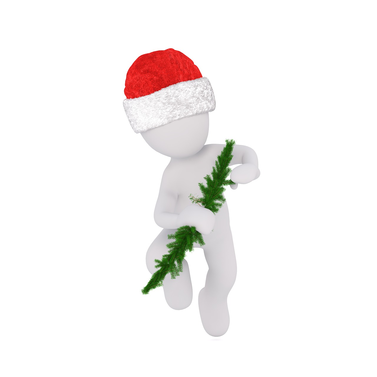 Kalėdos, Baltas Vyriškas, Viso Kūno, Santa Skrybėlė, 3D Modelis, Figūra, Izoliuotas, Žalias, Filialas, Kalėdų Šaka