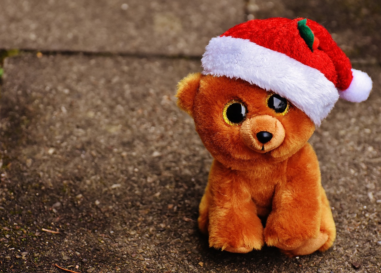 Kalėdos, Teddy, Turėti, Iškamša, Minkštas Žaislas, Santa Skrybėlė, Žaislai, Mielas, Žvilgančios Akys, Juokinga