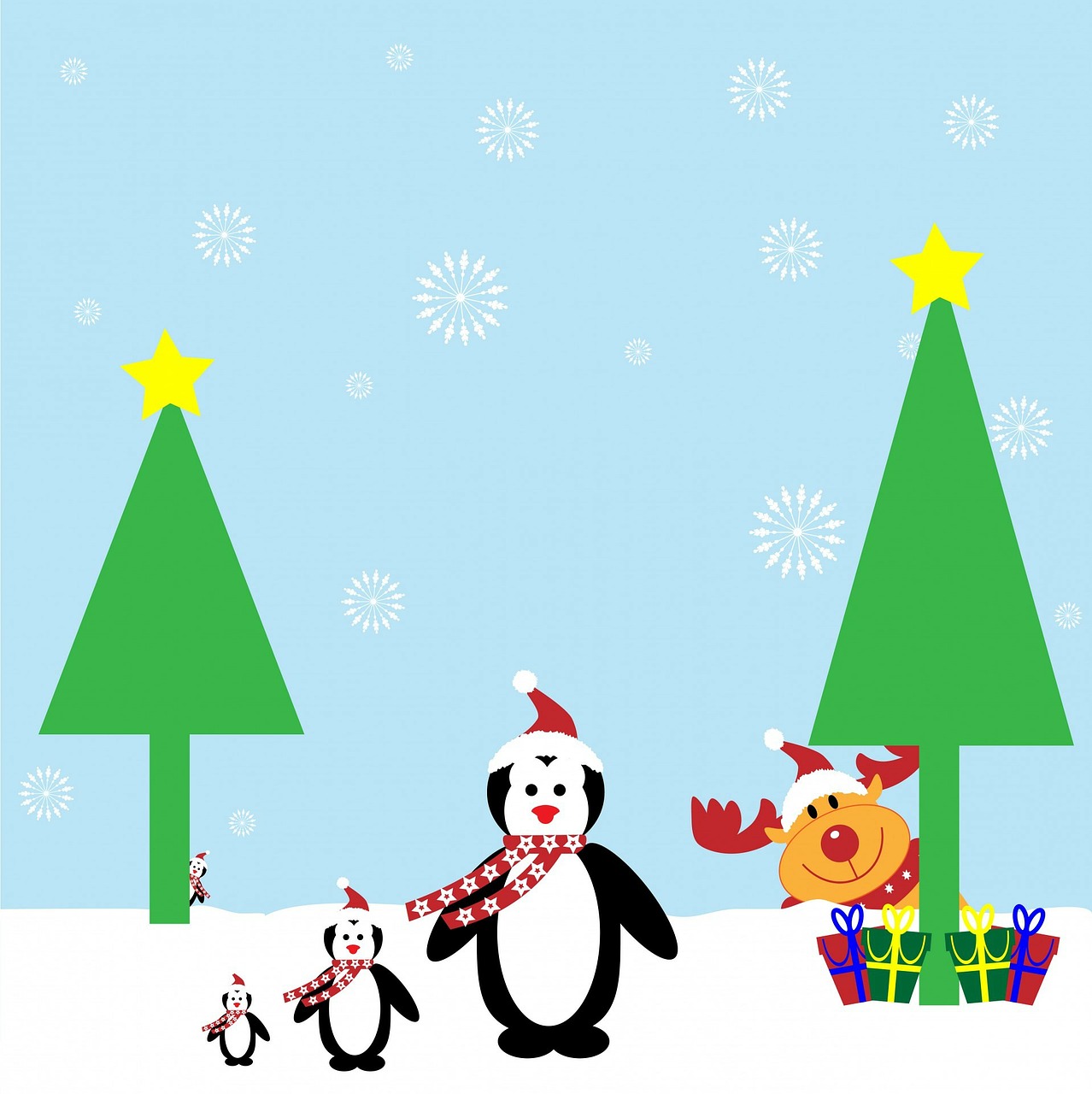 Kalėdos, Pingvinas, Pingvinas, Šiaurės Elniai, Kalėdų Eglutė, Menas, Snaigė, Modelis, Fonas, Animacinis Filmas