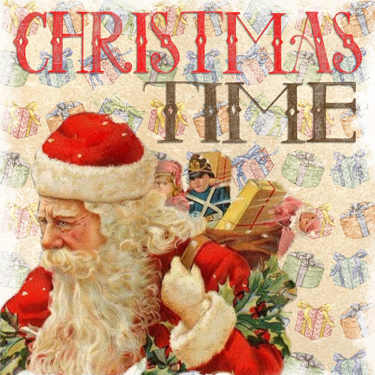Kalėdos, Vintage, Santa, Kalėdų Senelis, Dovanos, Barzda, Kortelė, Xmas, Pasveikinimas, Dizainas