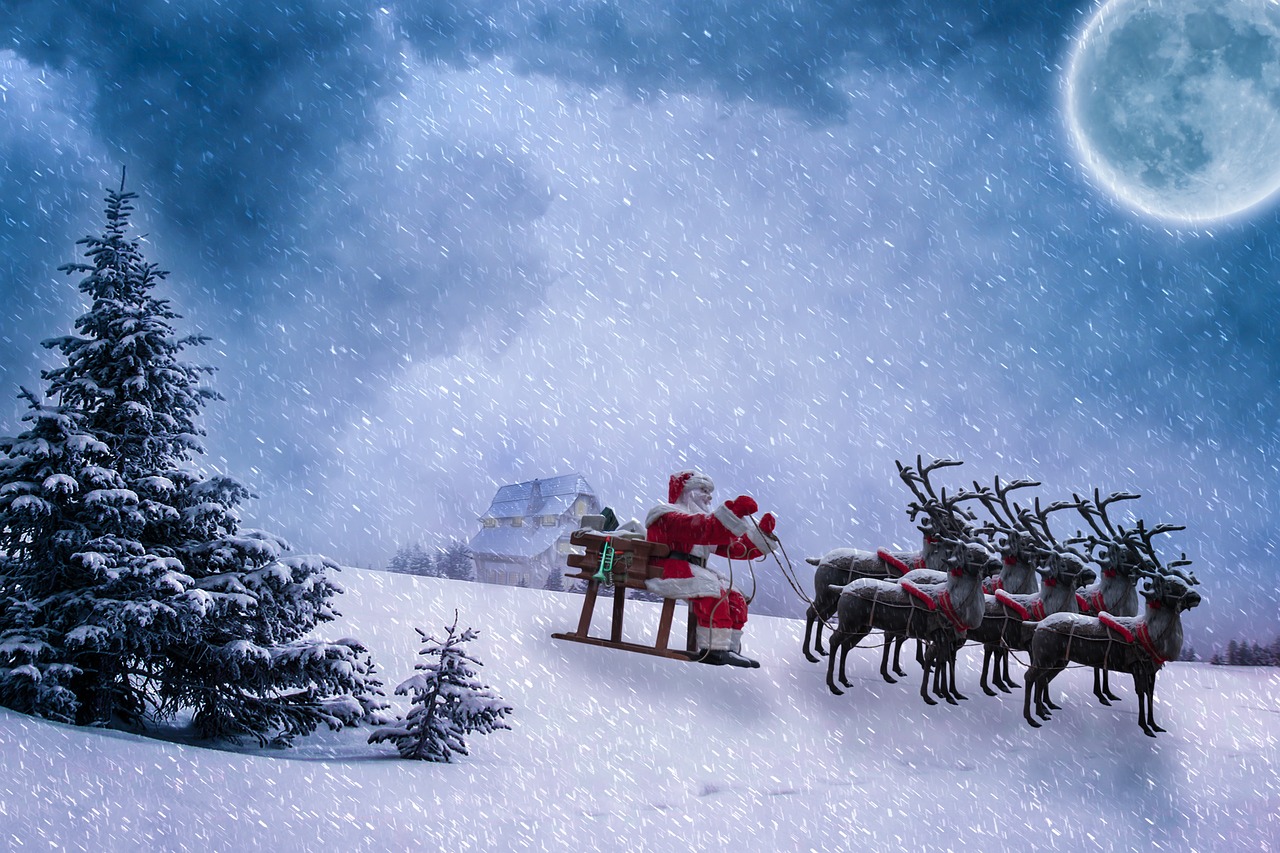 Kalėdos, Kalėdų Motyvas, Kalėdų Senelis, Šiaurės Elniai, Skaidrių, Namai, Sniegas, Sniegas, Kalėdų Eglutė, Kalėdinis Atvirukas