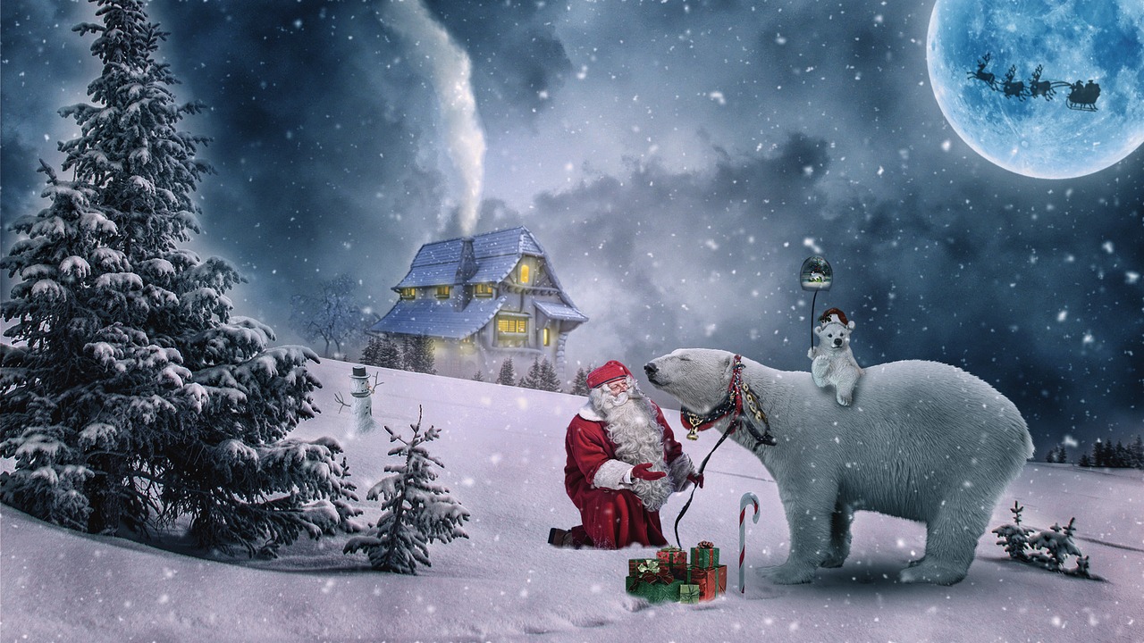 Kalėdos, Kalėdų Motyvas, Žiema, Kalėdų Senelis, Baltoji Meška, Dovanos, Sniegas, Šaltas, Nemokamos Nuotraukos,  Nemokama Licenzija
