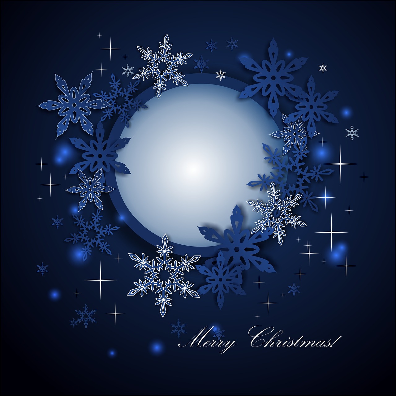Kalėdos, Naujieji Metai, Žiema, Sniegas, Snaigės, Atvirukas, Fonas, Apvalus, Mėlynas, Erdvė