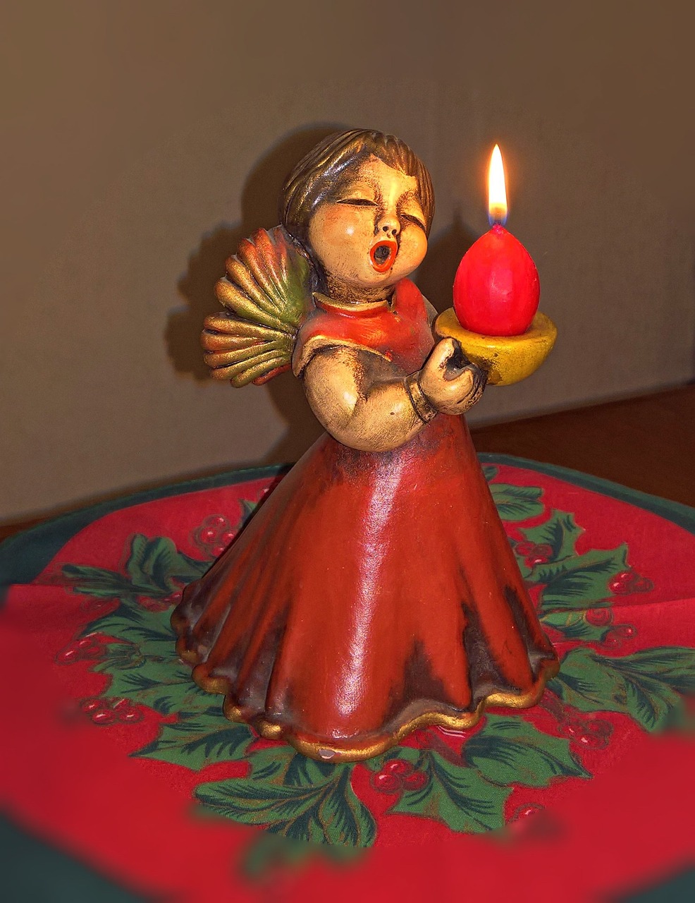Kalėdų Angelas, Keramikos Figūrėlės, Iš Bolzano, Italy, Meno Dizainas, Dainuoti, Su Deginančia Žvakle, Kalėdos, Gražus, Apdaila