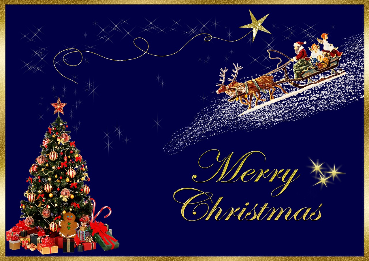 Kalėdinis Atvirukas, Linksmų Kalėdų, Kalėdų Sveikinimas, Mėlynas, Auksas, Kalėdų Eglutė, Skaidrių, Žvaigždė, Šventinis, Papuoštas