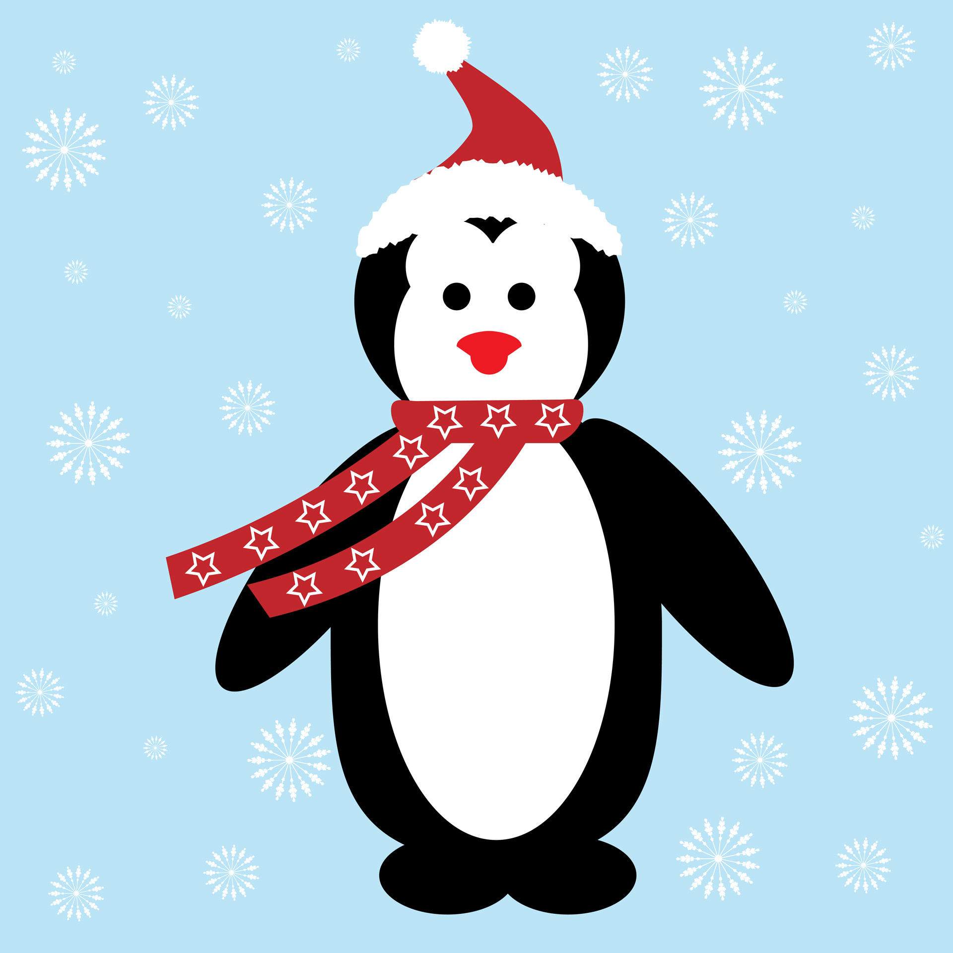 Kalėdos,  Pingvinas,  Santa & Nbsp,  Hat,  Skrybėlę,  Skara,  Snaigės,  Modelis,  Fonas,  Menas