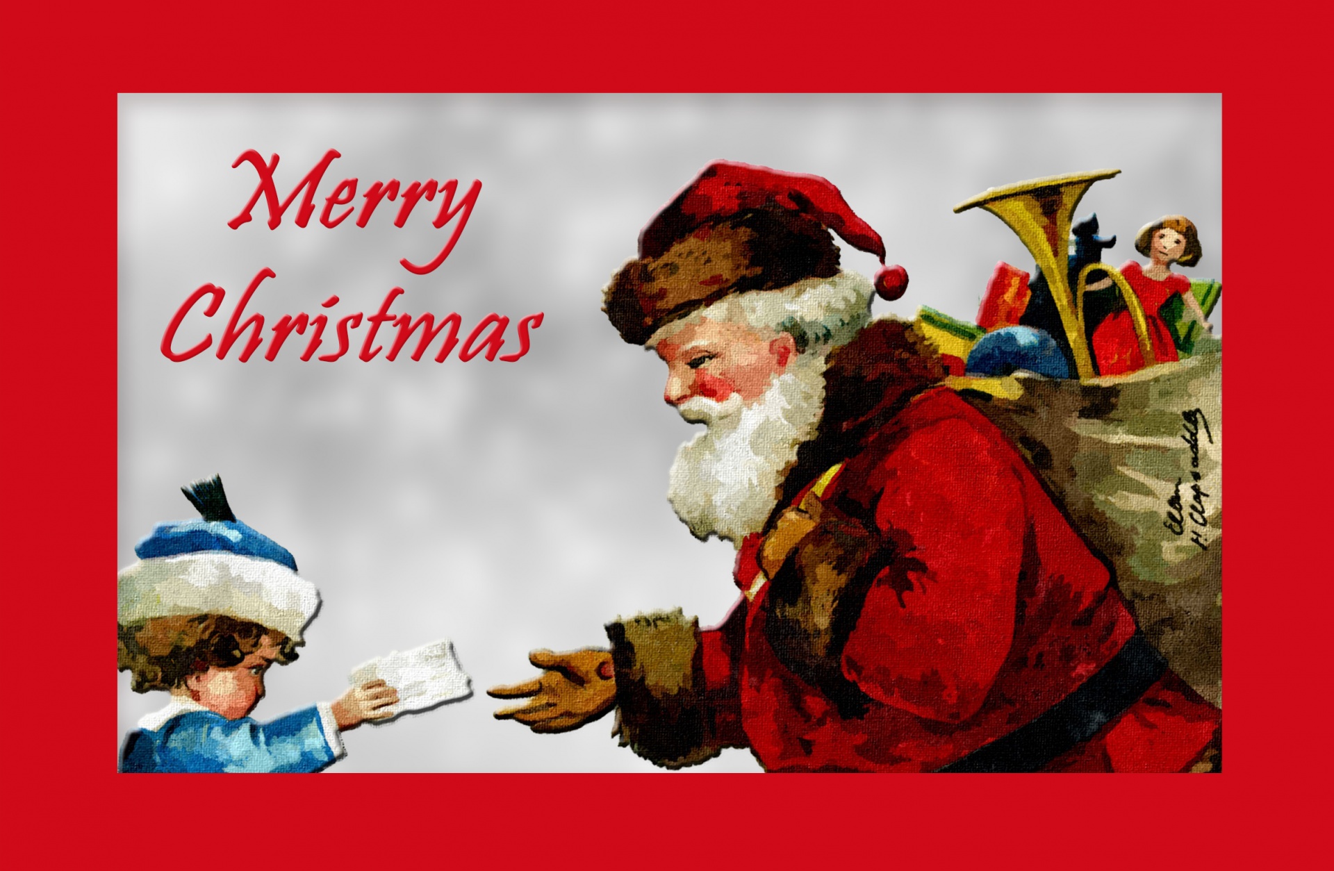 Kalėdos,  Santa,  Vintage,  Akvarelė,  Akvarelė,  Kortelė,  Dažymas,  Santa & Nbsp,  Claus,  Laiškas