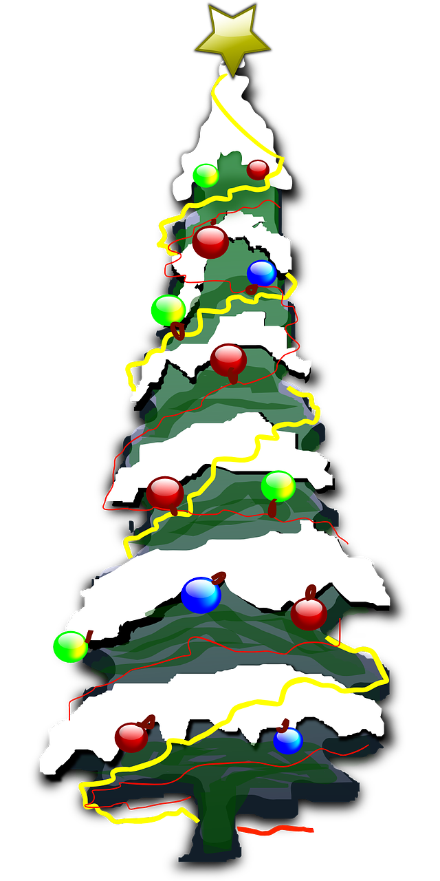 Kalėdų Eglutė, Sniegas, Xmas, Eglė, Varpai, Kalėdiniai Kamuoliai, Papuoštas, Žvaigždė, Nemokama Vektorinė Grafika, Nemokamos Nuotraukos