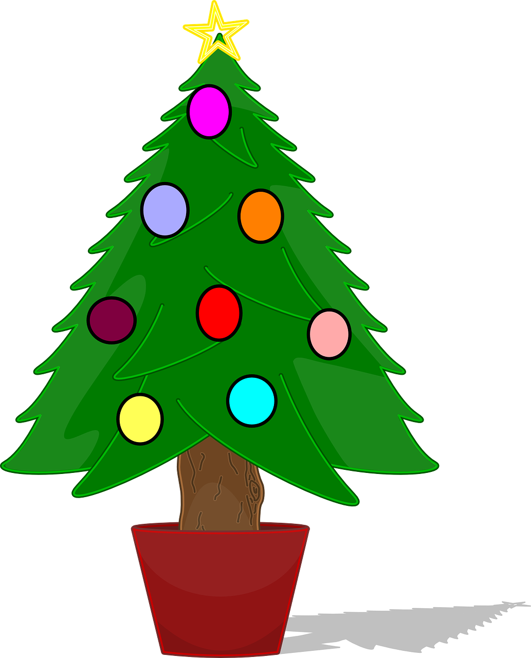 Kalėdų Eglutė, Kalėdų Kepurės, Vazoninis Medis, Auksinė Žvaigždė, Medžio Šluostė, Žalias, Dekoracijos, Medis, Kalėdos, Vaivorykštės Spalvos