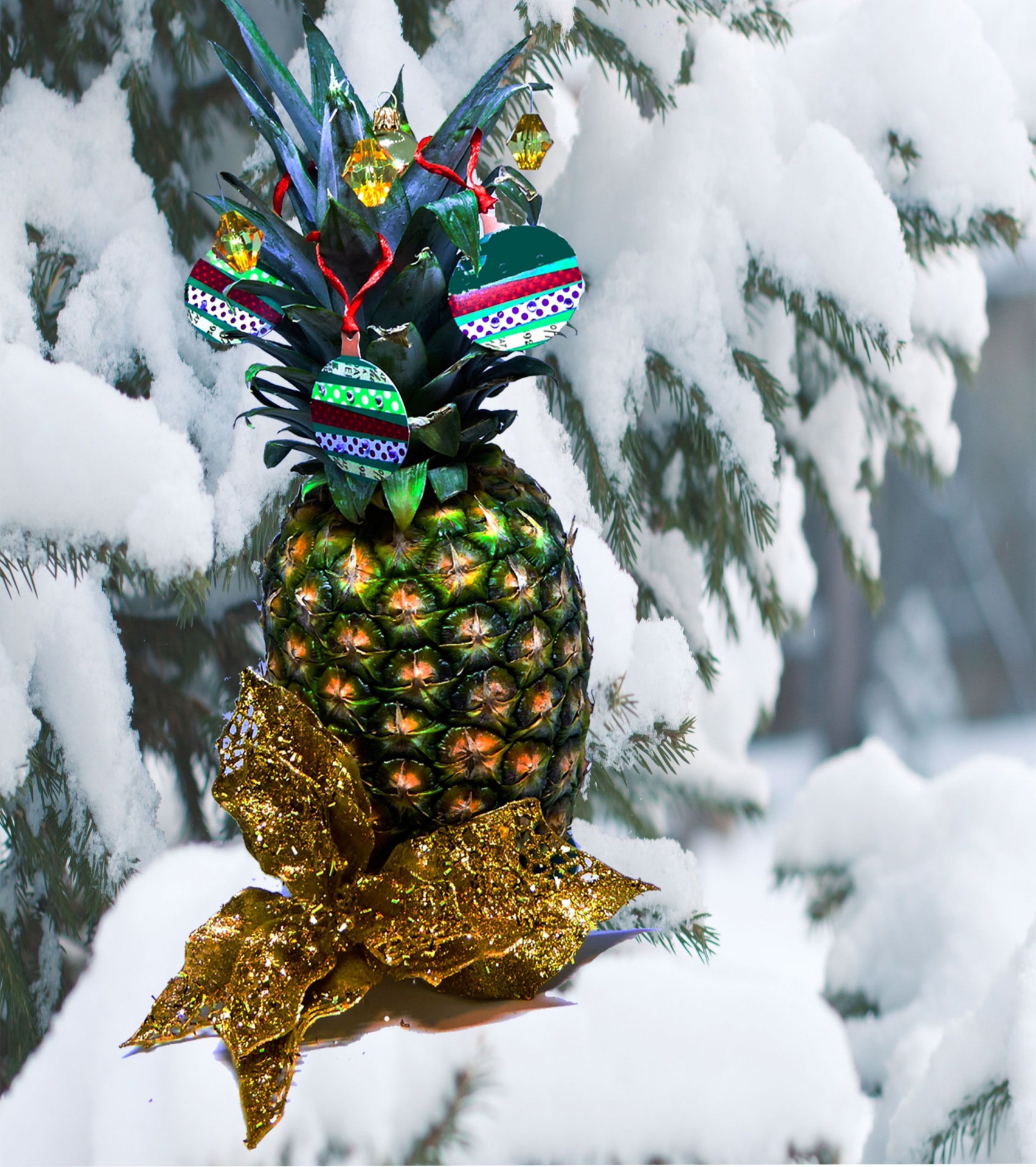 Kalėdos,  Xmas,  Ananasai,  Papuošalai,  Medis,  Ananasas & Nbsp,  Medis,  Sniegas,  Kalėdų Ananasas, Nemokamos Nuotraukos