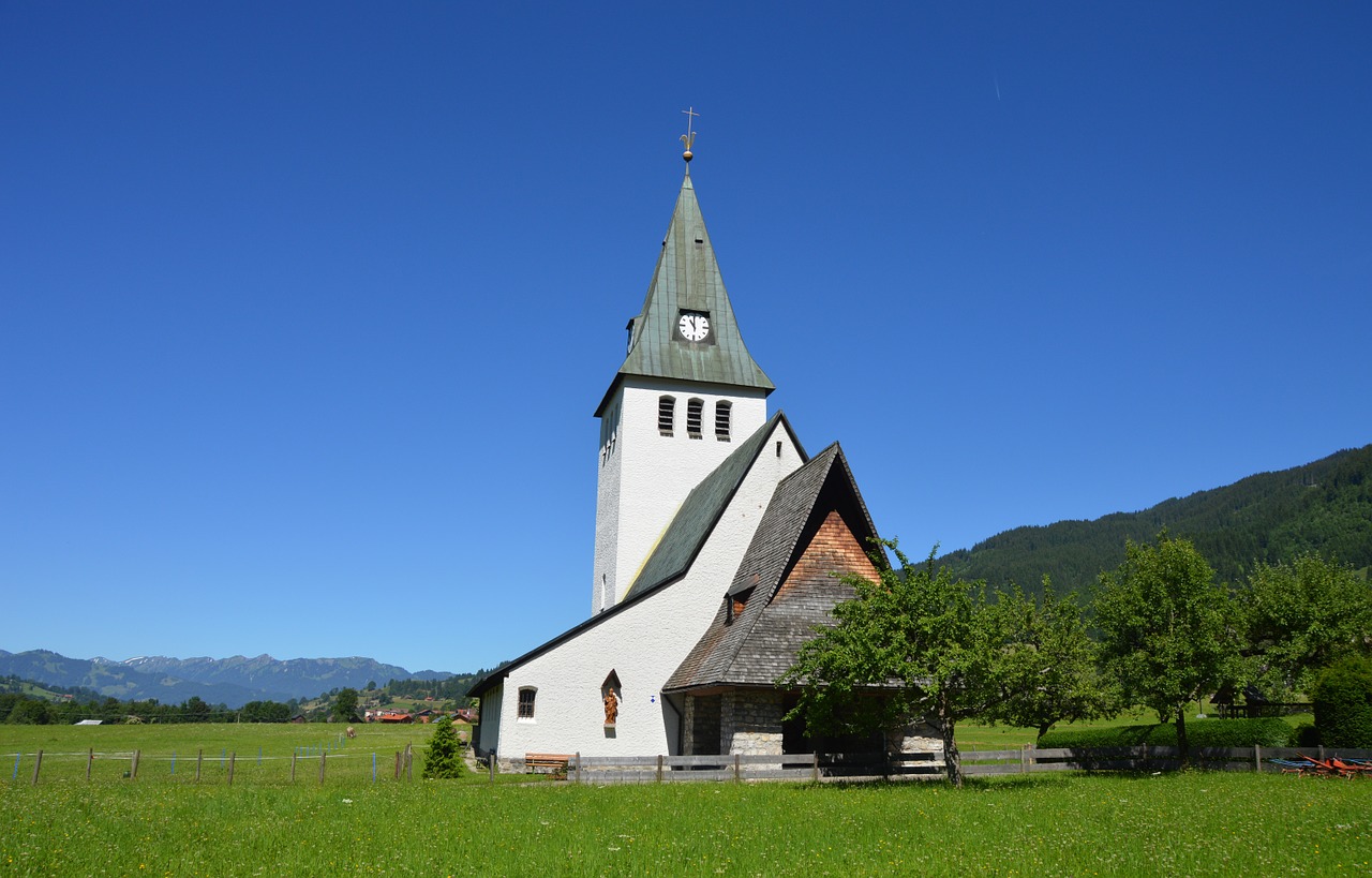 Vestuvės, Bažnyčia, Nuo 5 Iki 12, Dangus, Kaimas, Bokštas, Allgäu, Kraštovaizdis, Pieva, Bergdorf