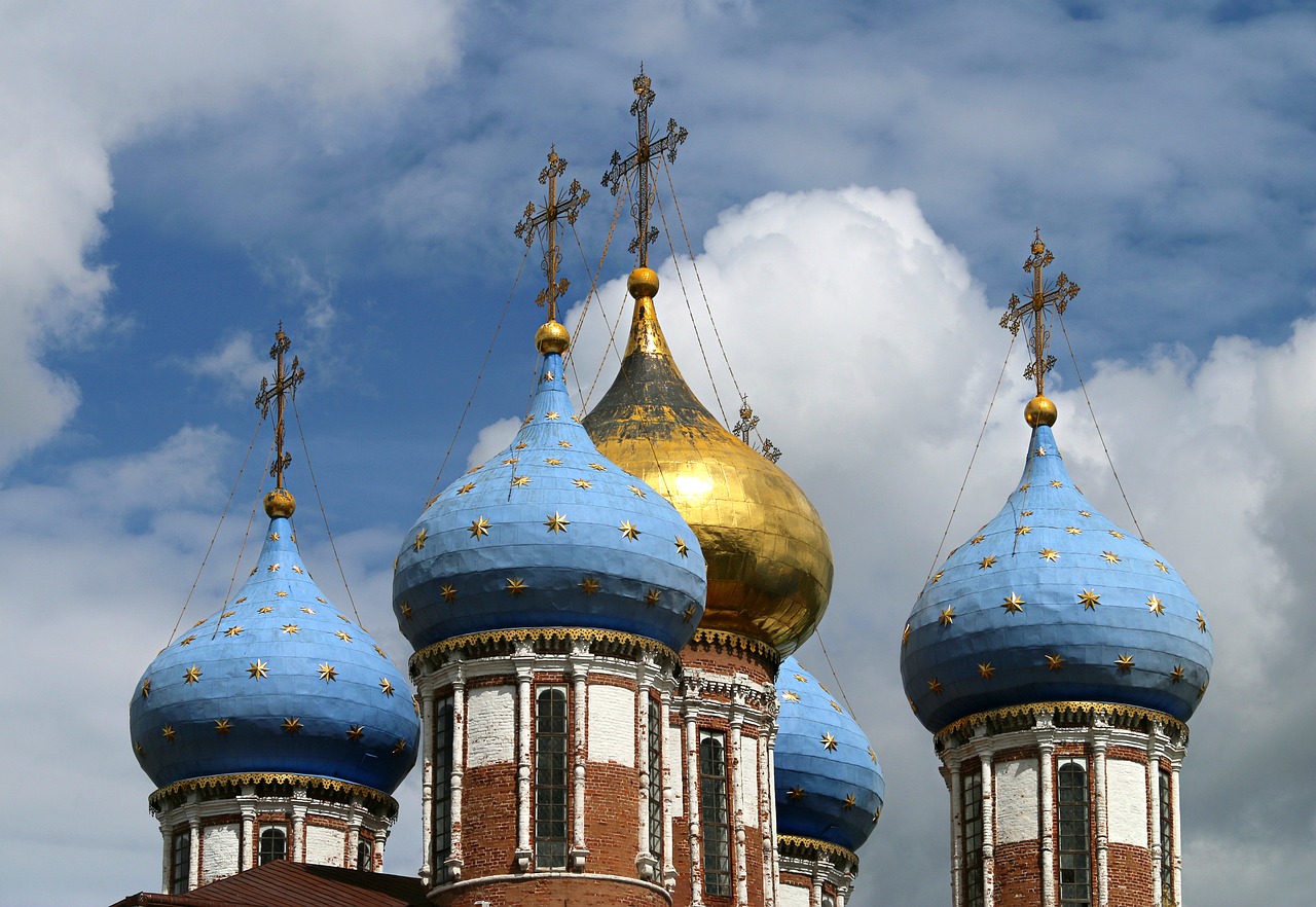Bažnyčia, Kupolas, Architektūra, Krikščionybė, Debesys, Dangus, Kryžiai, Rusija, Ortodoksija, Ryazan