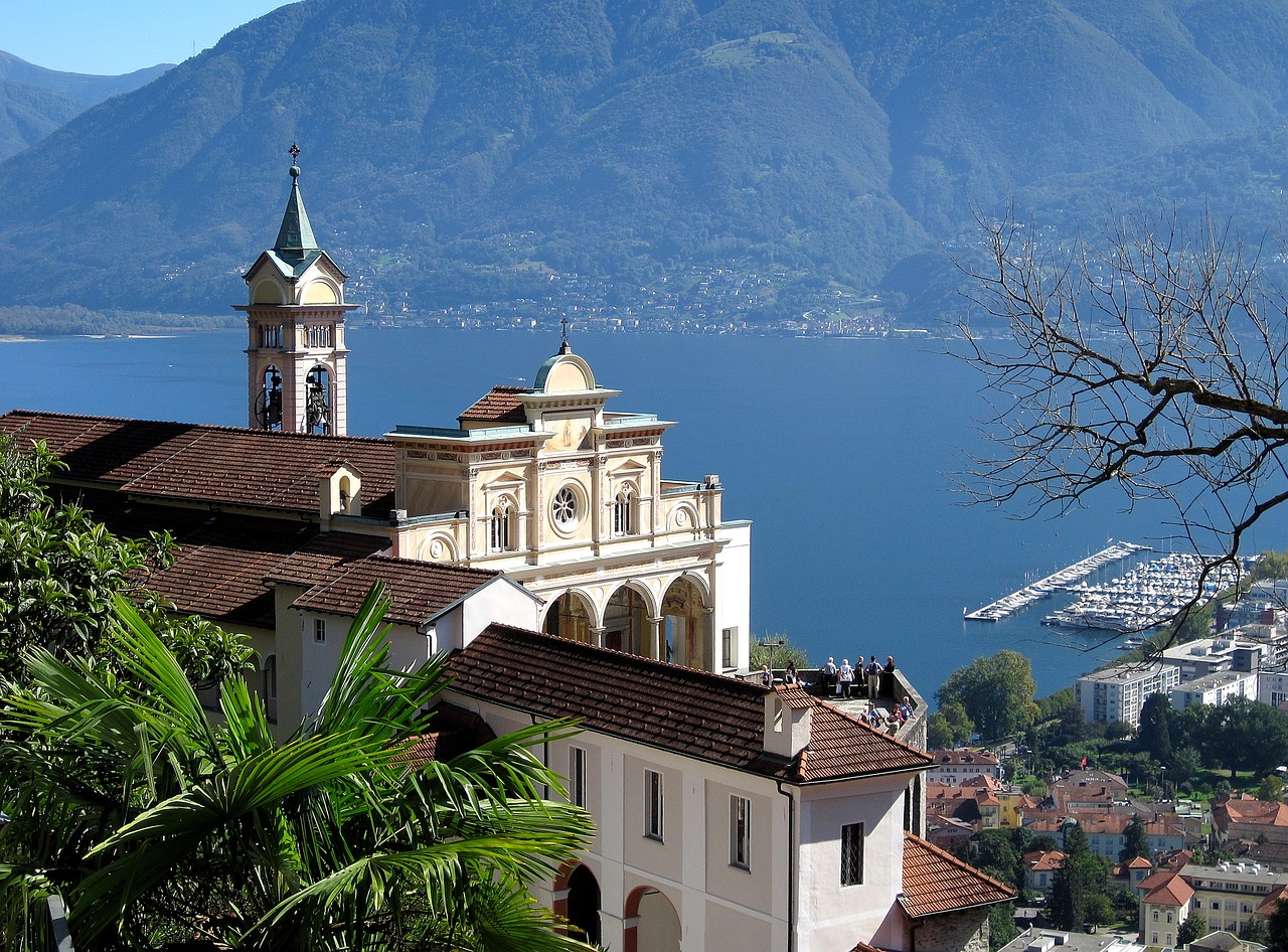 Bažnyčia, Ežeras, Kraštovaizdis, Bažnyčia Piligrimystės, Ticino, Locarno, Šveicarija, Bokštas, Kalnai, Nemokamos Nuotraukos