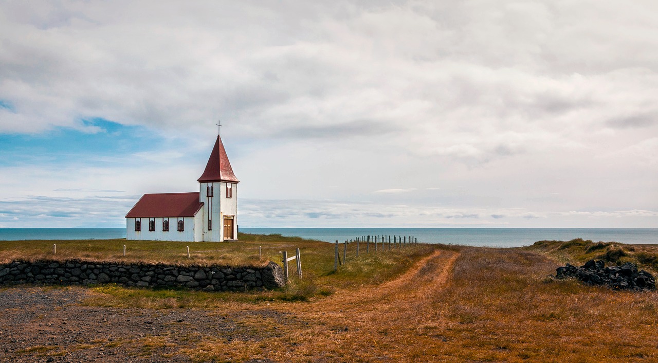 Bažnyčia, Jūra, Iceland, Nuotaika, Ruduo, Vienišas, Tylus, Atsipalaiduoti, Nuo Mušamo Kelio, Perspektyva