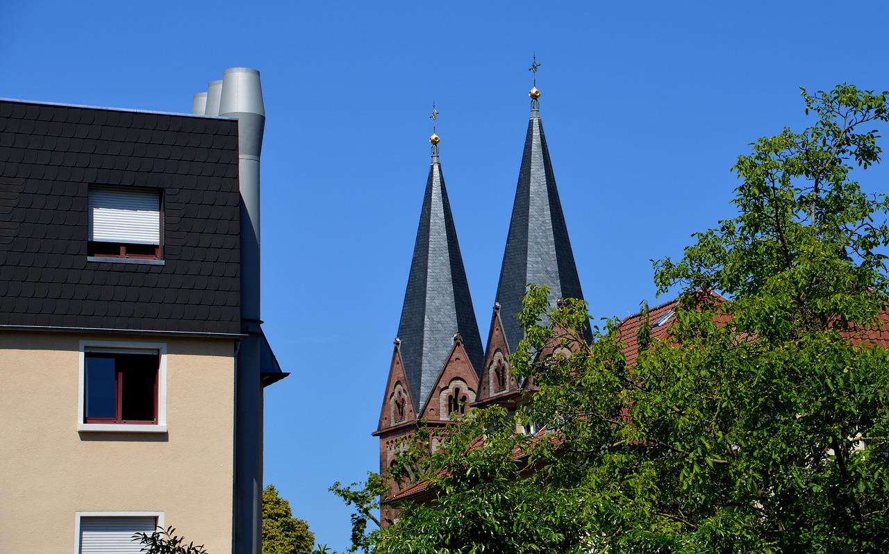Bažnyčia, Bokštai, Heidelbergas, Weststadt, Namai, Pastatas, Architektūra, Balkonai, Fasadas, Architektūrinis Stilius
