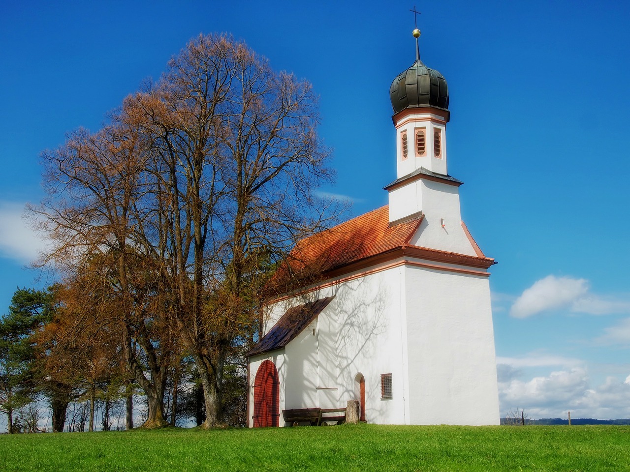 Bažnyčia, Architektūra, Bokštas, Medžiai, Tikėjimas, Religija, Krikščionybė, Dangus, Debesys, Gamta