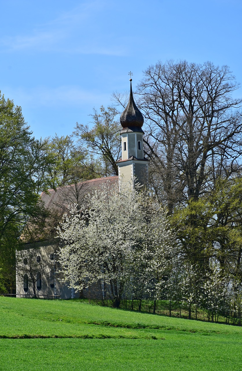 Bažnyčia,  Koplyčia,  J. Užraktas,  Ilmmünster,  Maža Bažnyčia,  Smaigalys,  Kraštovaizdis,  Dangus,  Debesys,  Mėlyna