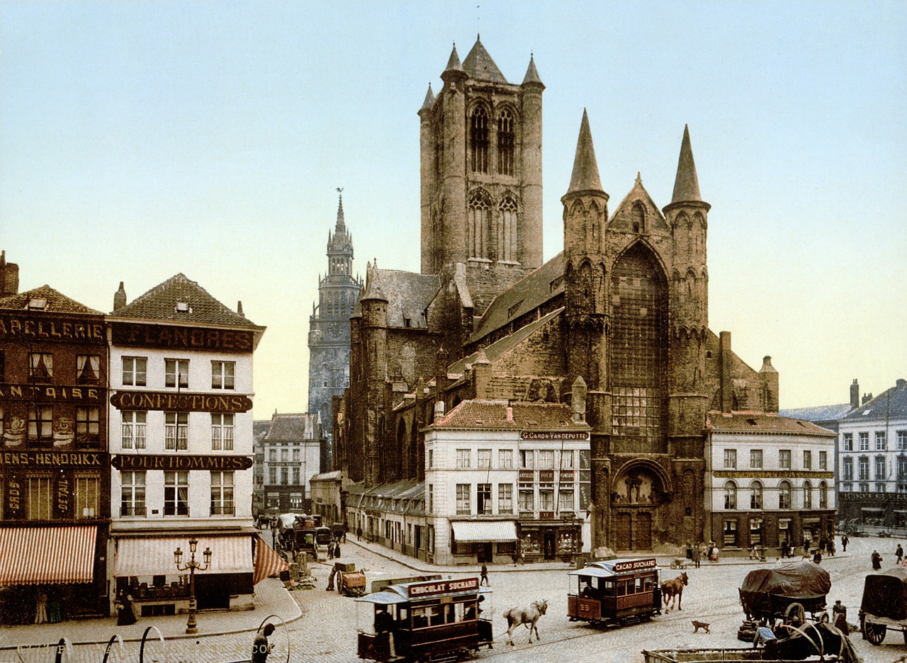 Bažnyčia, Šventasis Nikolas, Gentas, Belgija, Tramvajus, Fotochromas, 1900, Nemokamos Nuotraukos,  Nemokama Licenzija