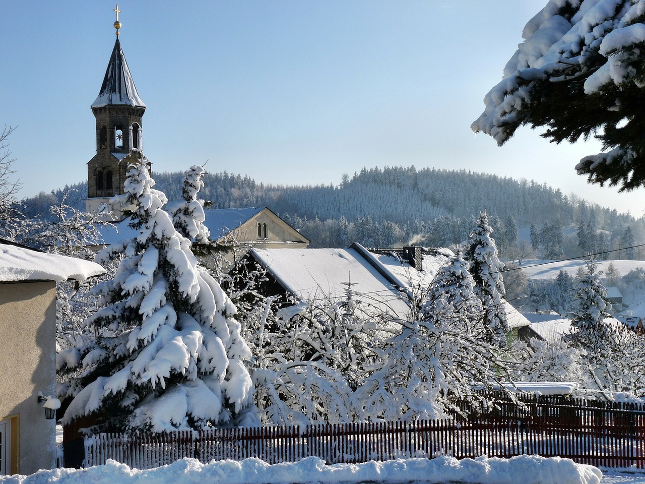 Bažnyčia, Saupsdorf, Žiema, Sniegas, Žiemą, Šaltas, Snieguotas, Balta, Saksonijos Šveicarija, Nemokamos Nuotraukos