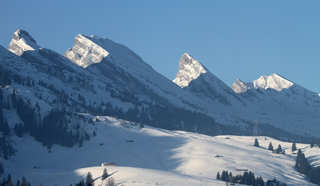 Churfirsten, Kalnai, Alpių, Šveicarija, Sniegas, Rokas, Mėlyna Balta, Gamta, Žiemą, Šaltas