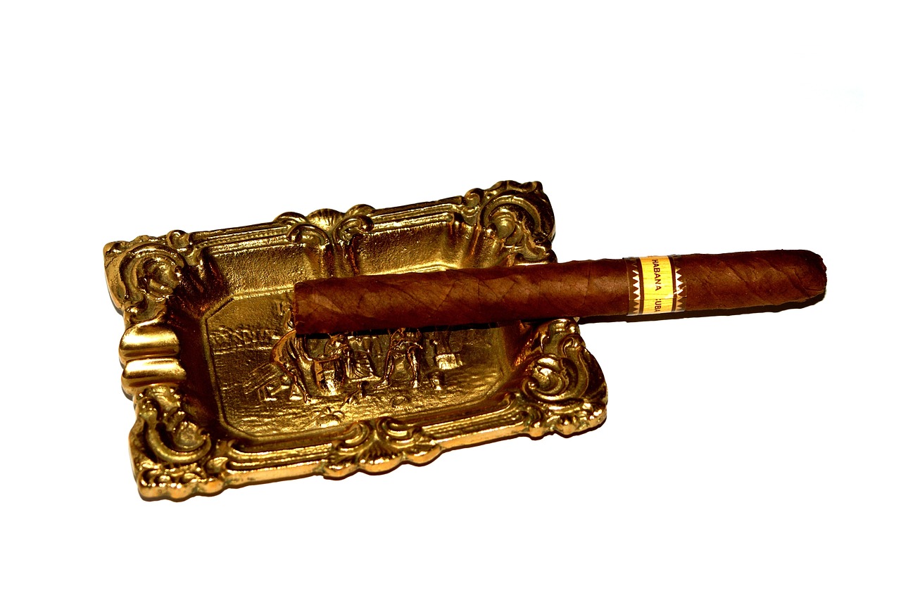 Cigaras, Peleninė, Havana, Kuba, Auksas, Ruda, Izoliuoti, Balta, Periferinis, Rūkymas