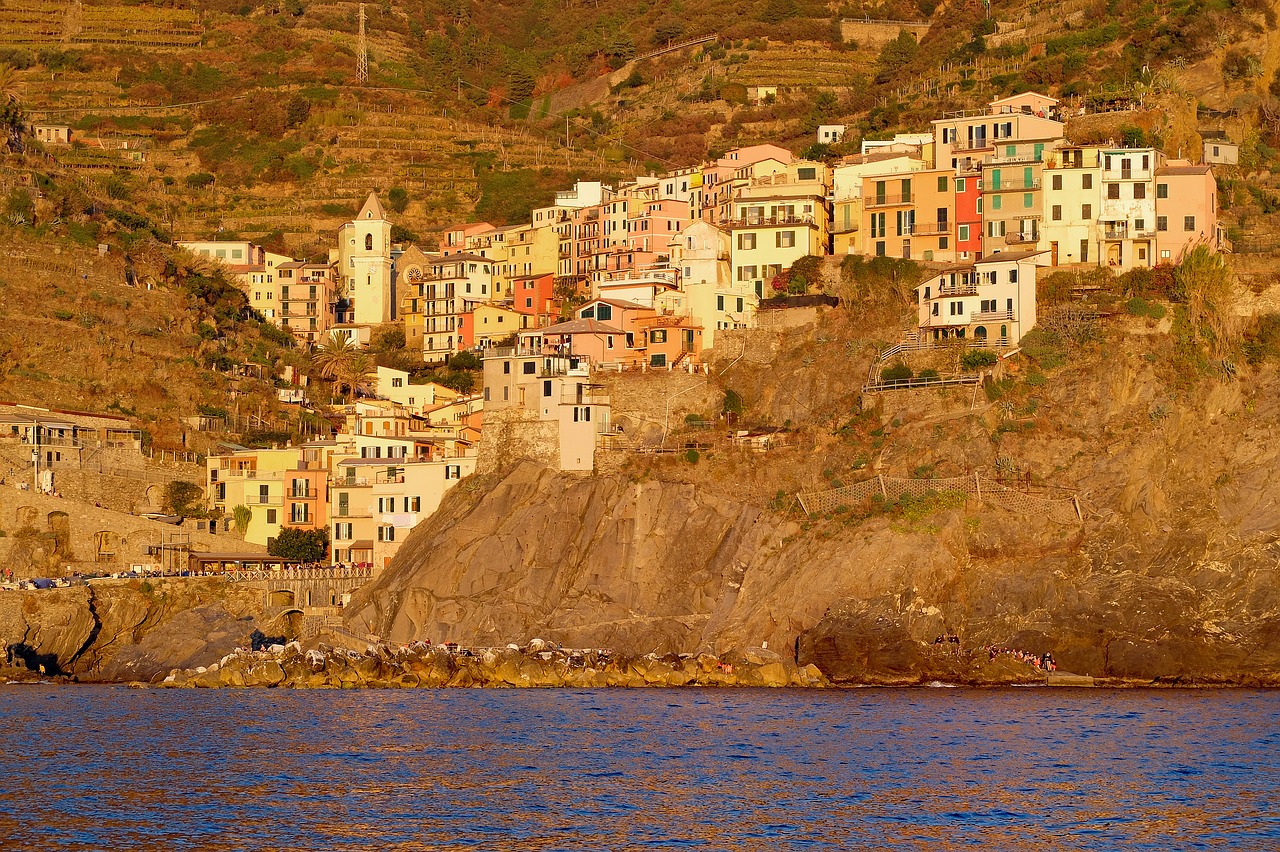 Cinque Terre, Kaimas, Viduržemio Jūros, Saulėlydis, Kranto, Jūros Dugnas, Kraštovaizdis, Ligurija, Italy, Jūra
