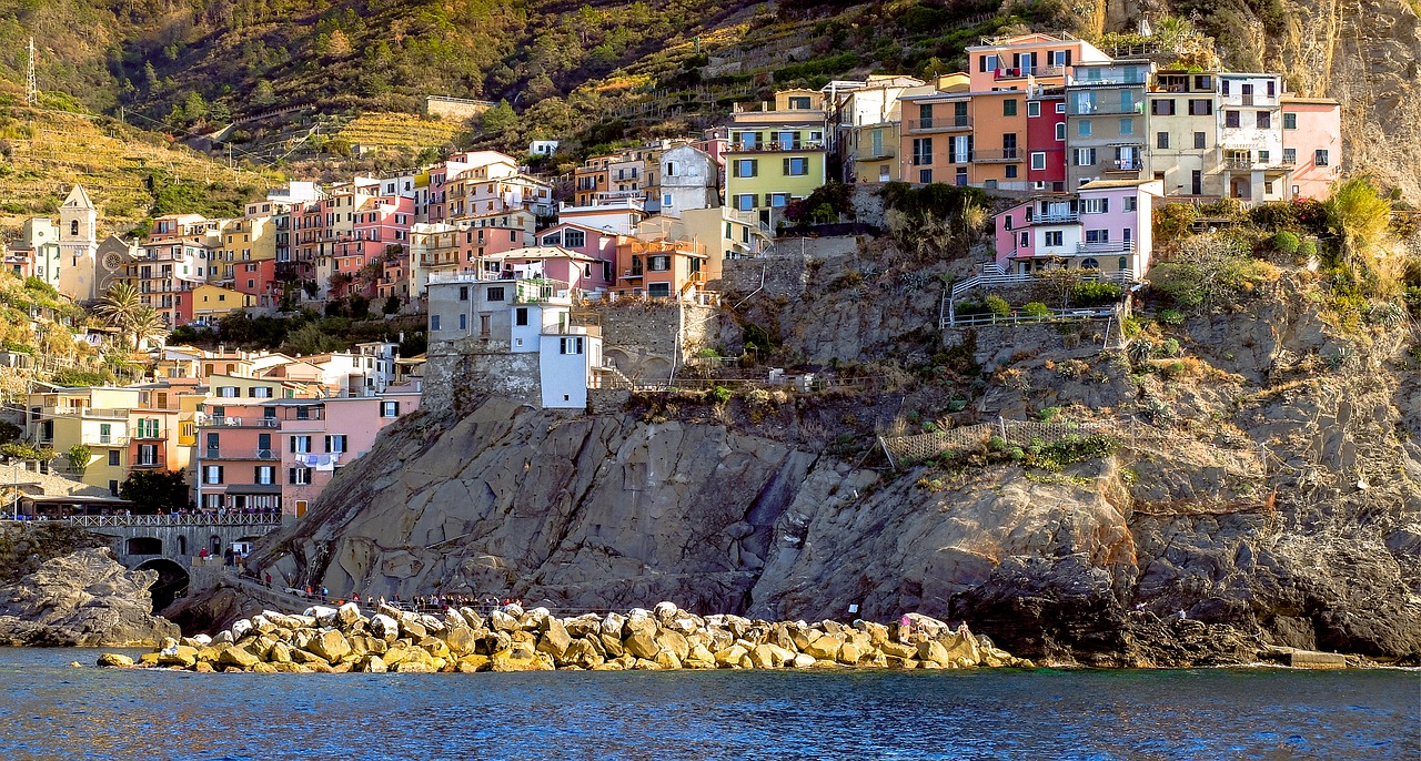 Cinque Terre, Riomaggiore, Kaimas, Viduržemio Jūros, Saulėlydis, Kranto, Jūros Dugnas, Kraštovaizdis, Ligurija, Italy