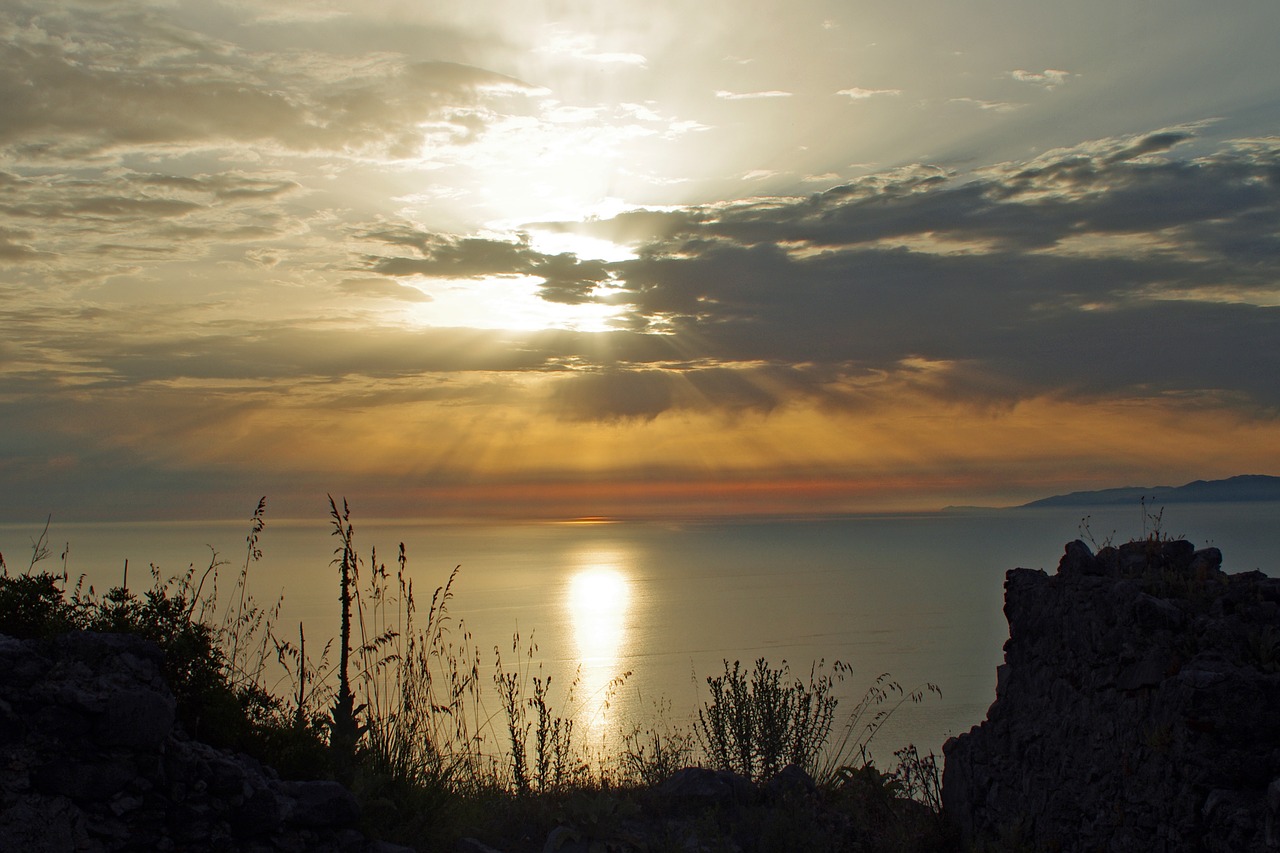 Cirella, Kalabrija, Italy, Jūra, Vasara, Kraštovaizdis, Dangus, Šviesa, Saulėlydis Per Jūrą, Saulėlydis