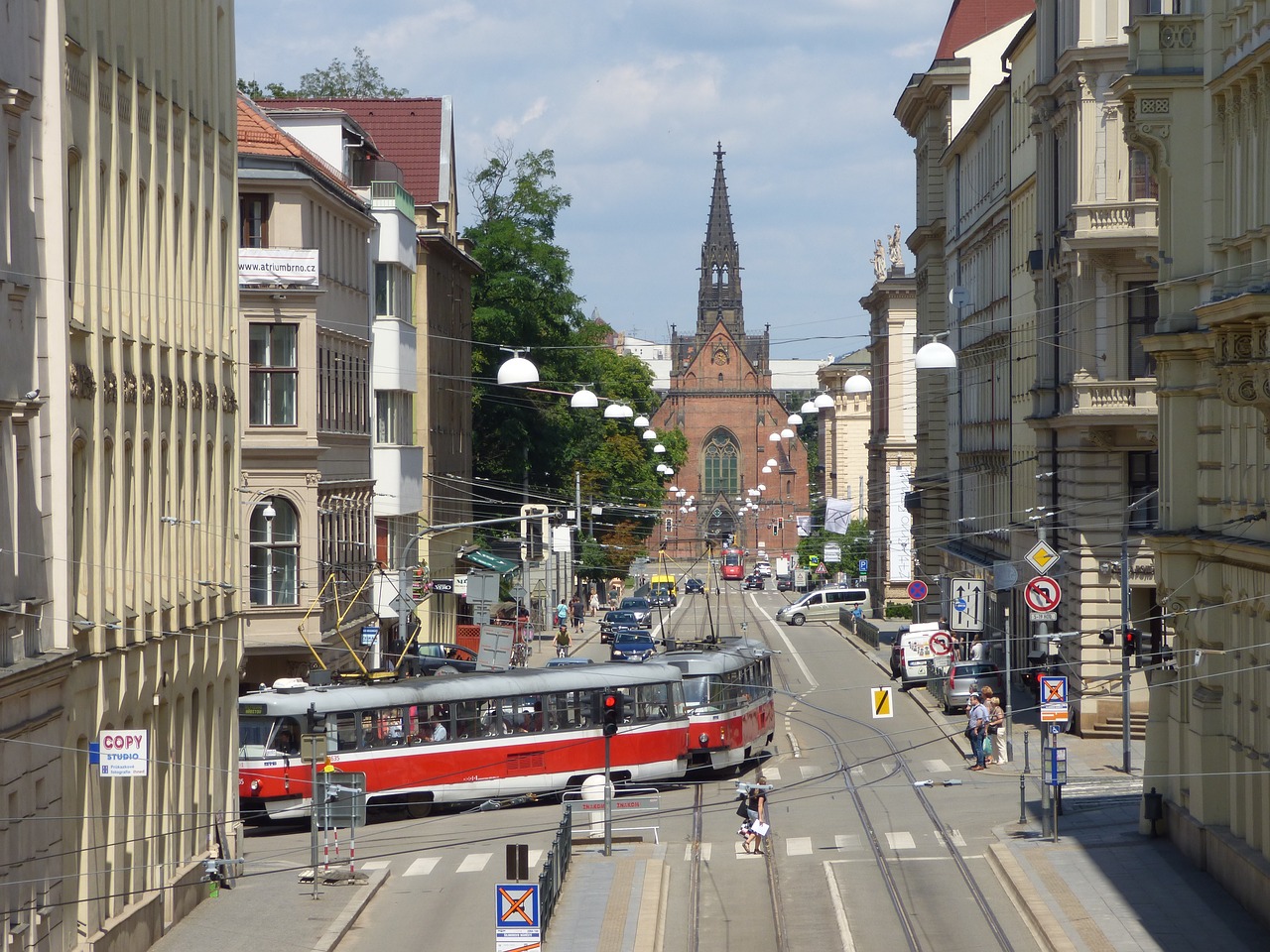 Tramvajus, Čekijos Respublika, Moravija, Brno, Gatvės, Eismas, Takelius, Komunikacija, Transportas, Architektūra