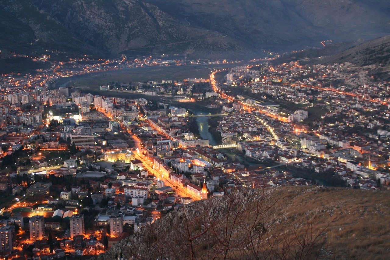 Miestas, Naktis, Miesto Panorama, Mostar, Nemokamos Nuotraukos,  Nemokama Licenzija