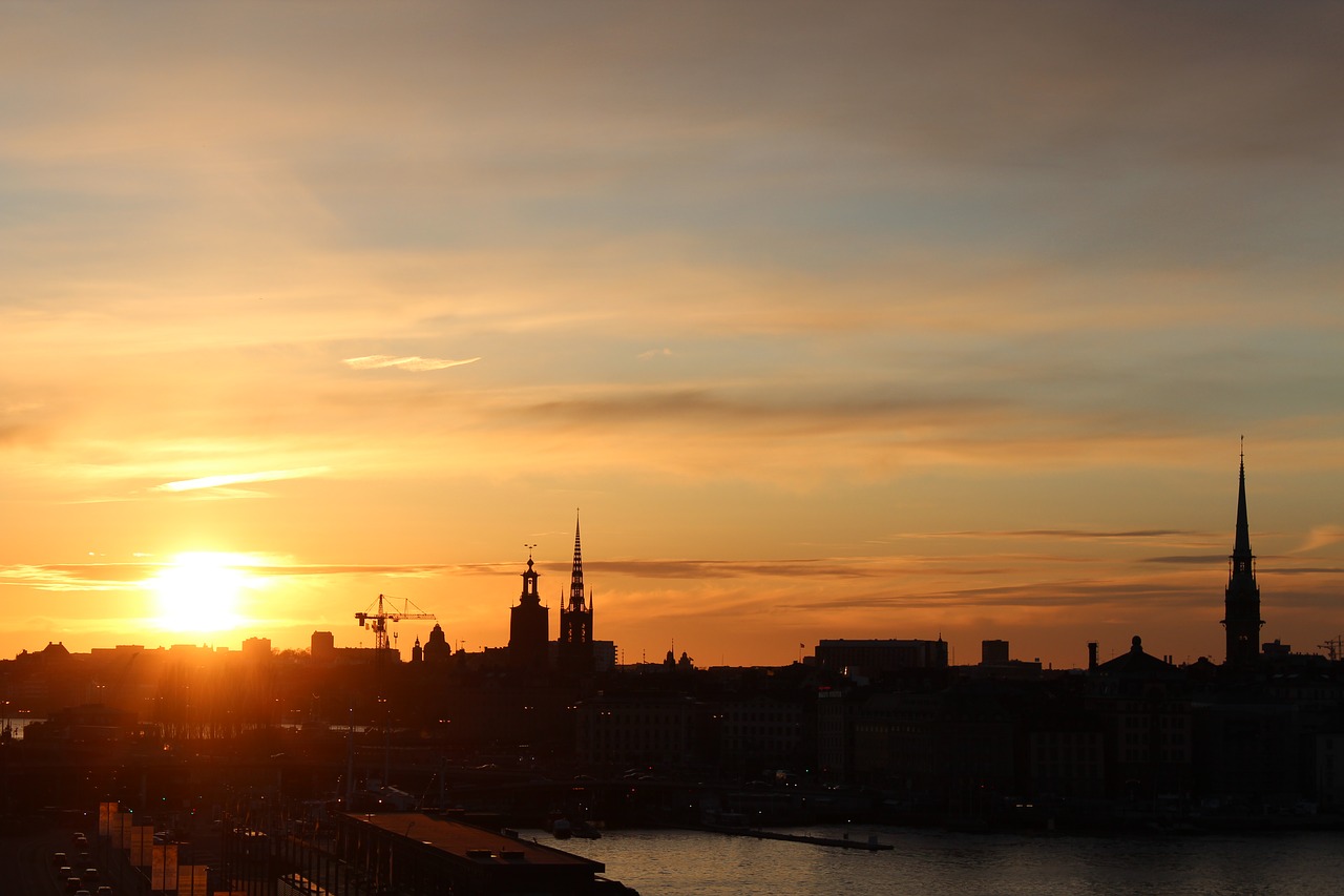 Miestas, Saulėlydis, Perspektyva, Panorama, Namai, Bokštas, Dangus, Vakaras, Twilight, Dusk