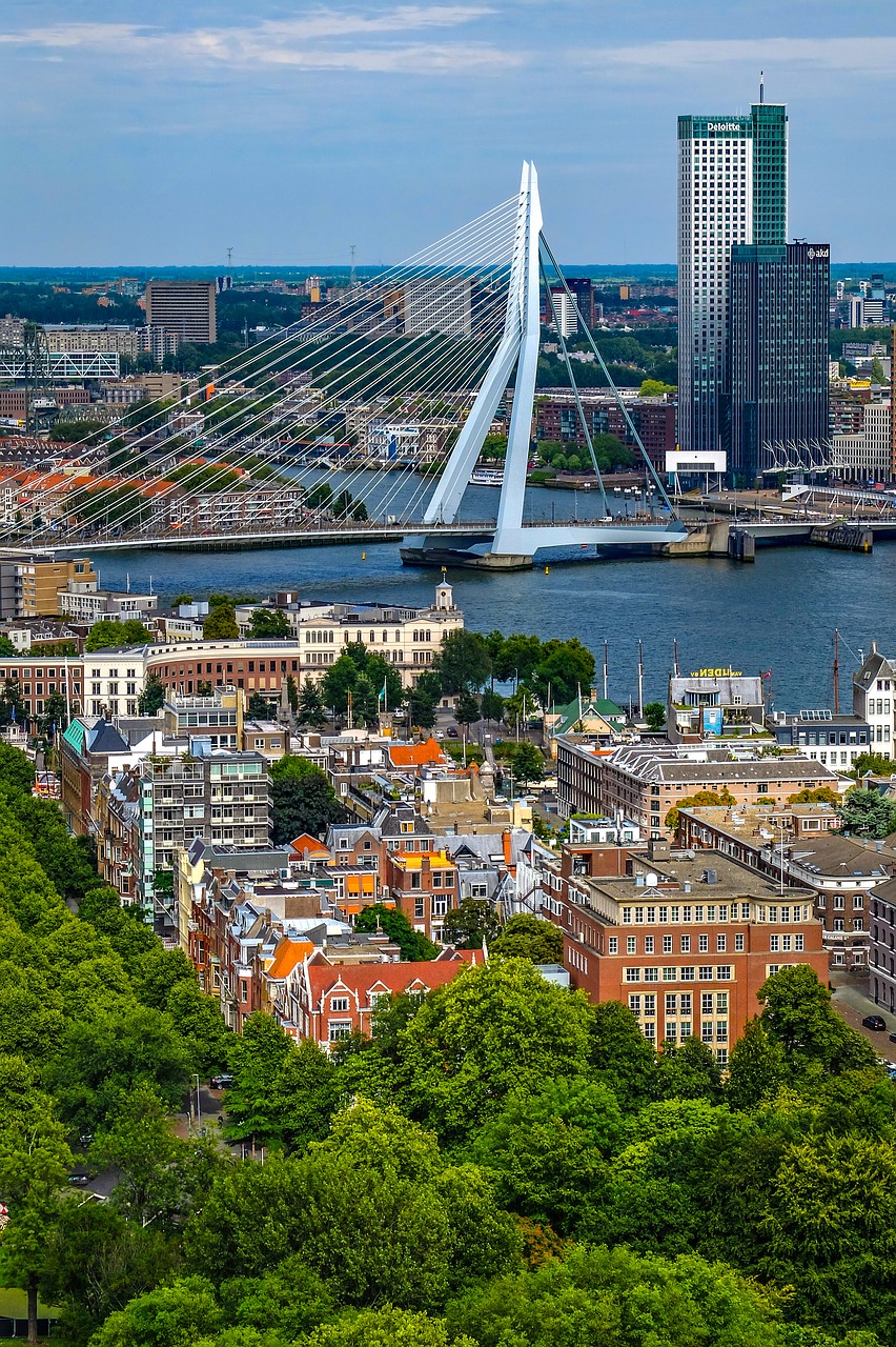 Miestas, Miesto Panorama, Oro Vaizdas, Tiltas, Pastatas, Bokštas, Kraštovaizdis, Panorama, Rotterdam, Nyderlandai