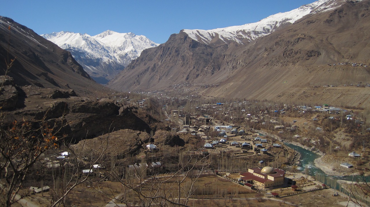Miestas, Khorog, Tajiksitan, Pamir, Kalnai, Sniegas, Kraštovaizdis, Akmenys, Tajikistanas, Debesys