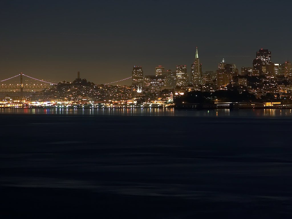 Miestas, Naktis, Naktinė Nuotrauka, Žibintai, Panorama, Dangoraižiai, Dangoraižis, San Franciskas, San Franzisko, Kalifornija