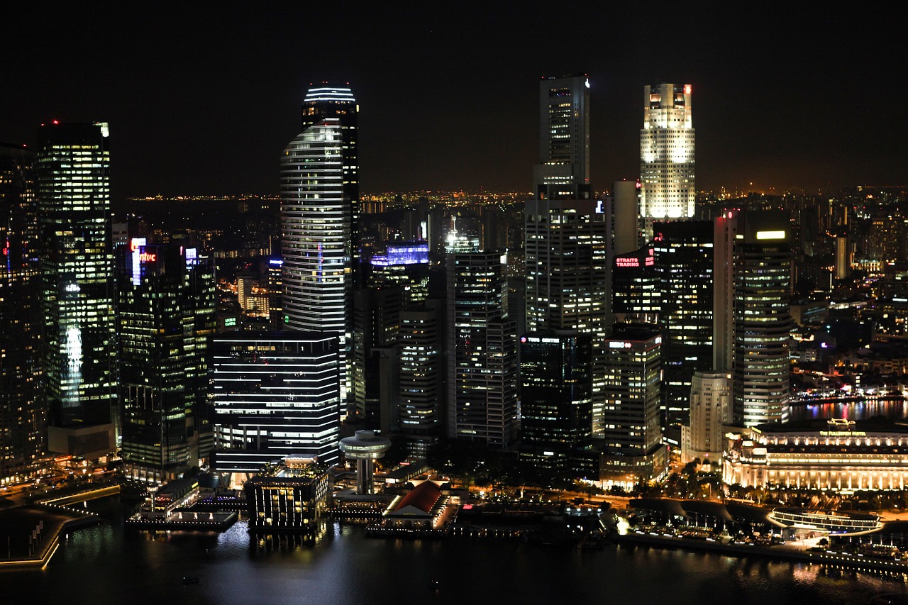 Miestas, Naktį, Žibintai, Panorama, Didelis Miestas, Dangoraižis, Asija, Architektūra, Singapūras, Naktinė Nuotrauka