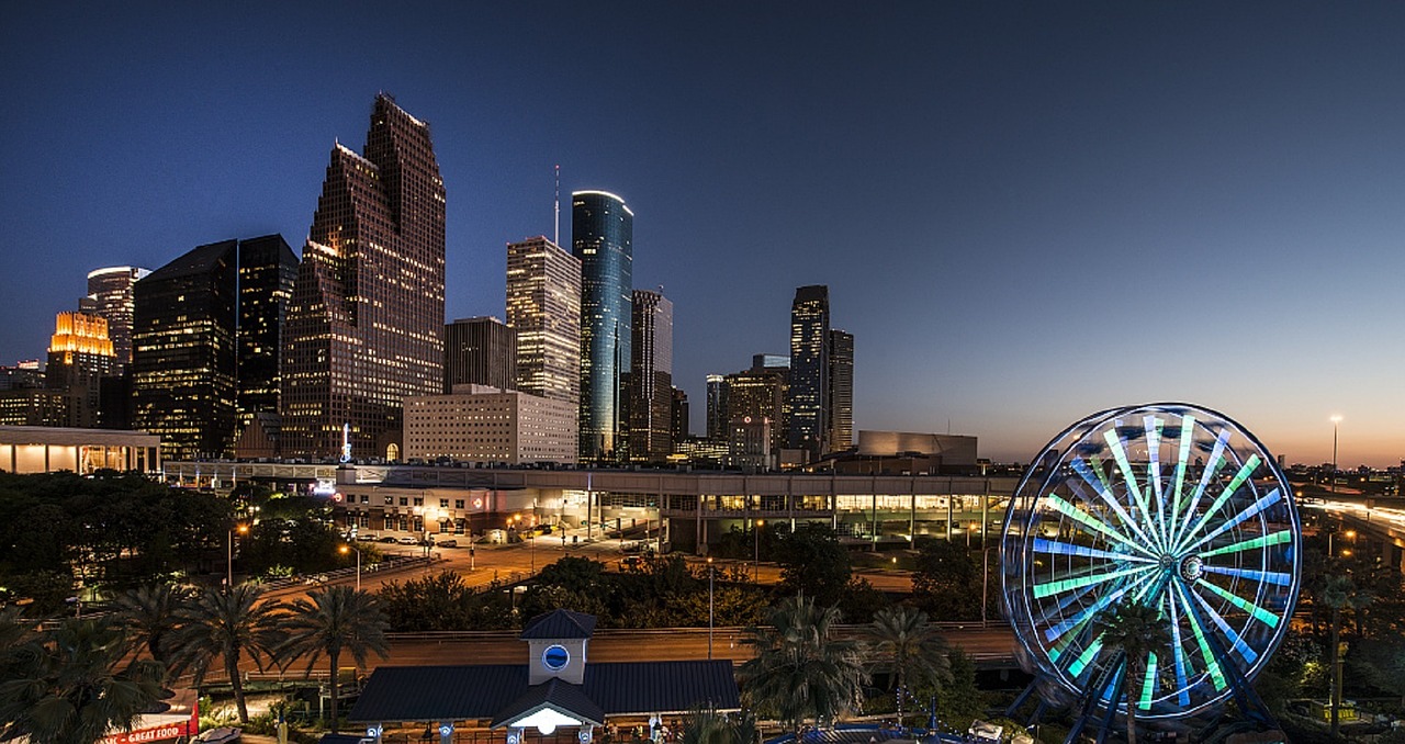 Miesto Panorama, Houstonas, Texas, Centro, Ferris Ratas, Dangoraižiai, Miesto, Bokštas, Biurai, Žibintai