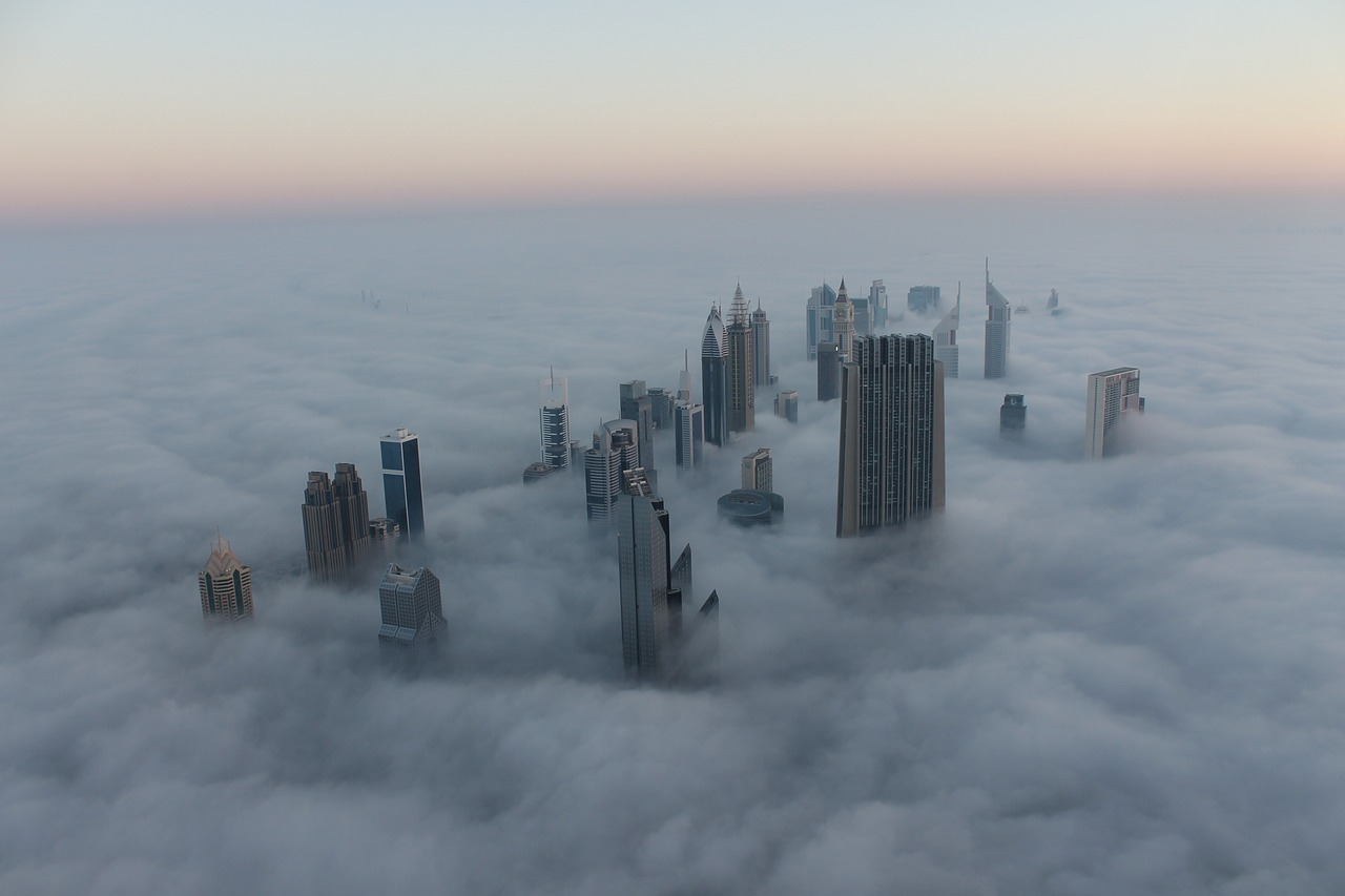 Miesto Panorama, Dubai, Rūkas, Saulėtekis, Burj, Uae, Nemokamos Nuotraukos,  Nemokama Licenzija